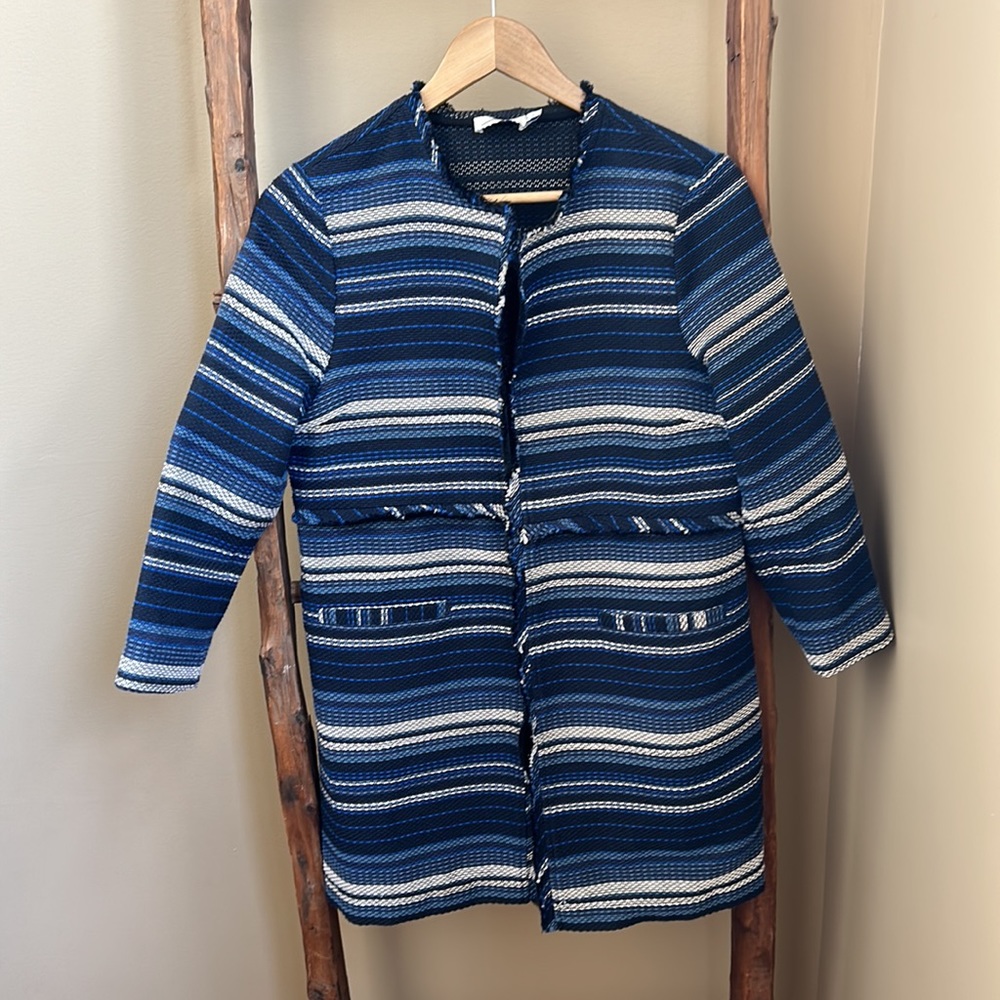 Vineyard Vines Jacket Women's Blue White Open Front Long Sleeve Pockets Size S